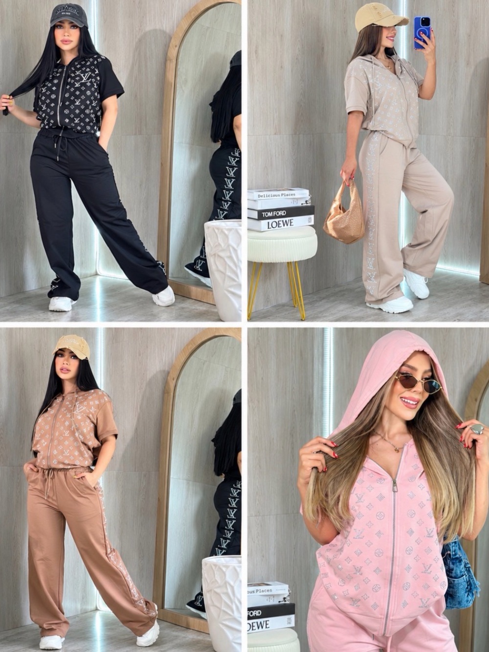 Relaxed Zip-Front Two Piece Matching TrackSets - Pink/Beige/Black/brown size S